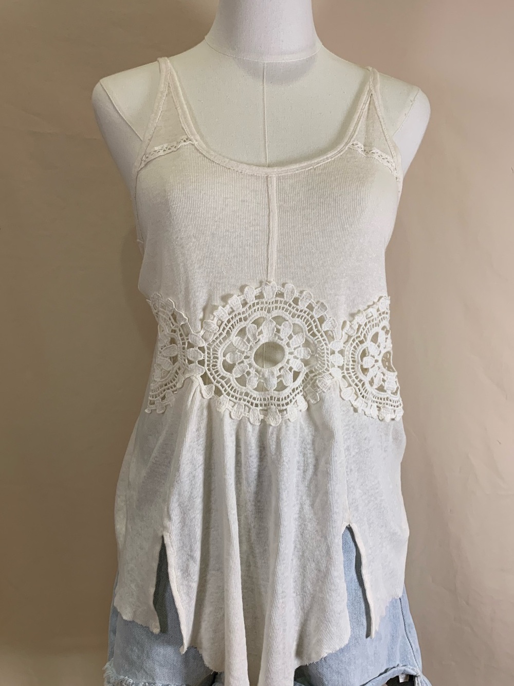 Free People Cream Crochet Lace Tank Top